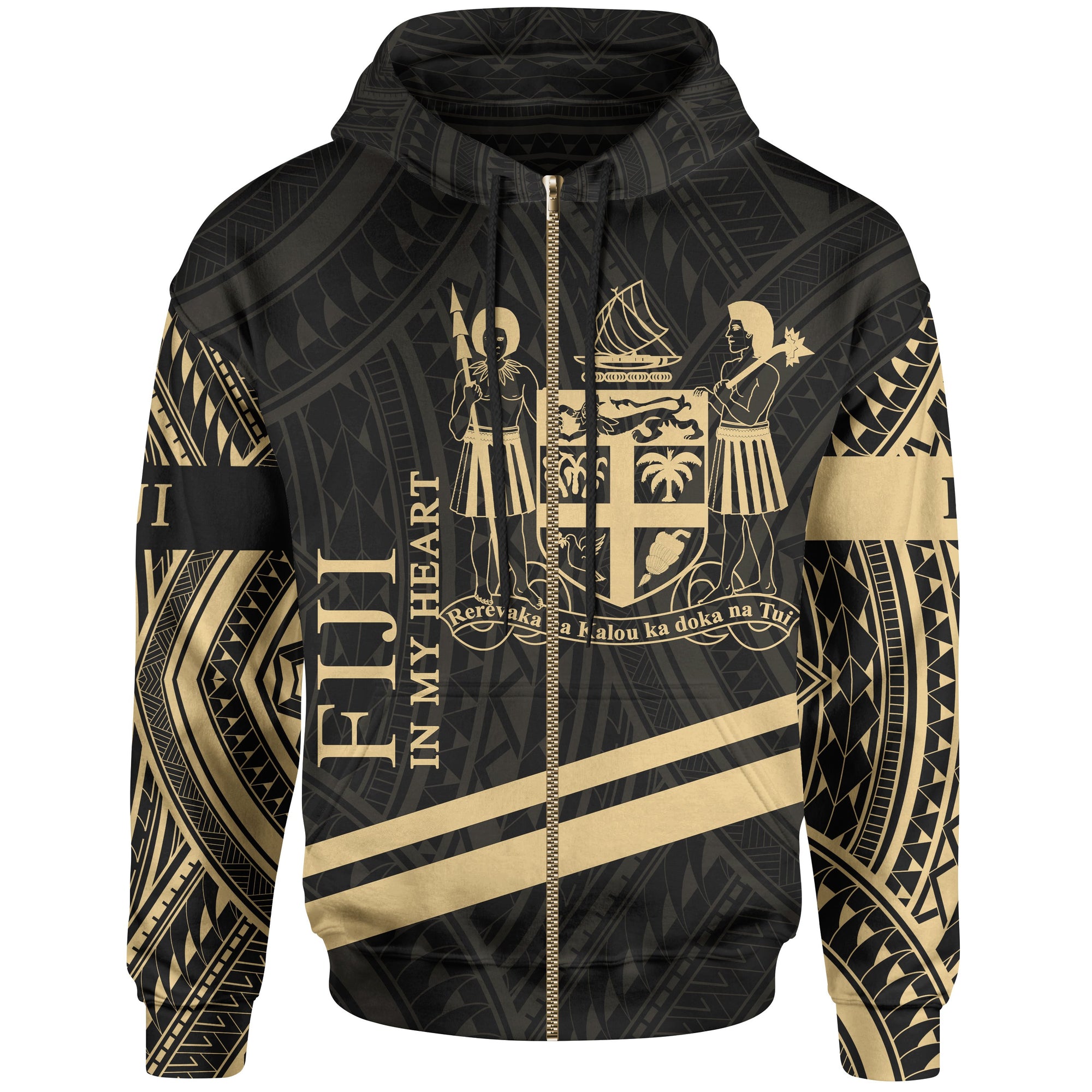 Fiji Zip Hoodie In My Heart Style Gold Polynesian Patterns Unisex Black - Polynesian Pride