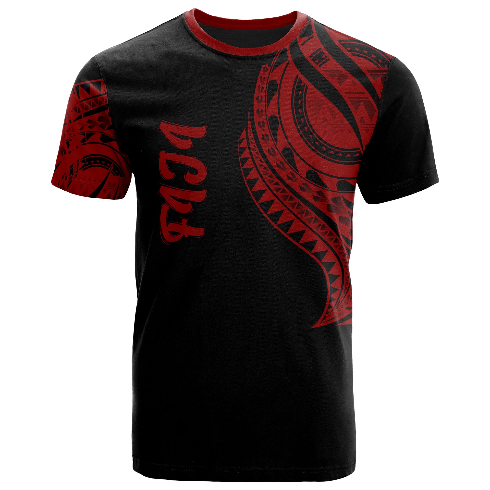 Fiji T Shirt Fijian Tatau Red Patterns Unisex Black - Polynesian Pride