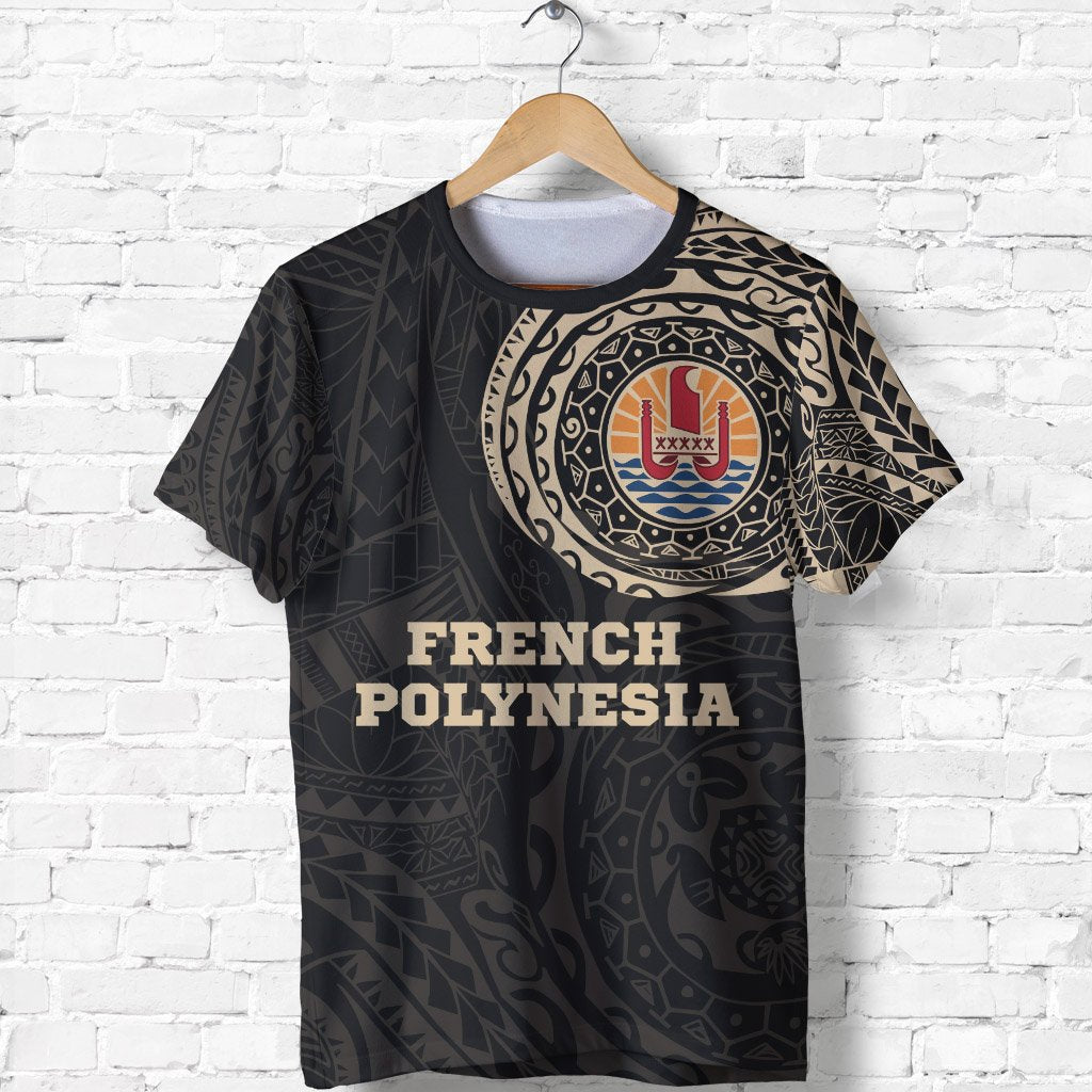 French Polynesia T Shirt National Flag Polynesian Tattoo Style Unisex Black-Gold - Polynesian Pride