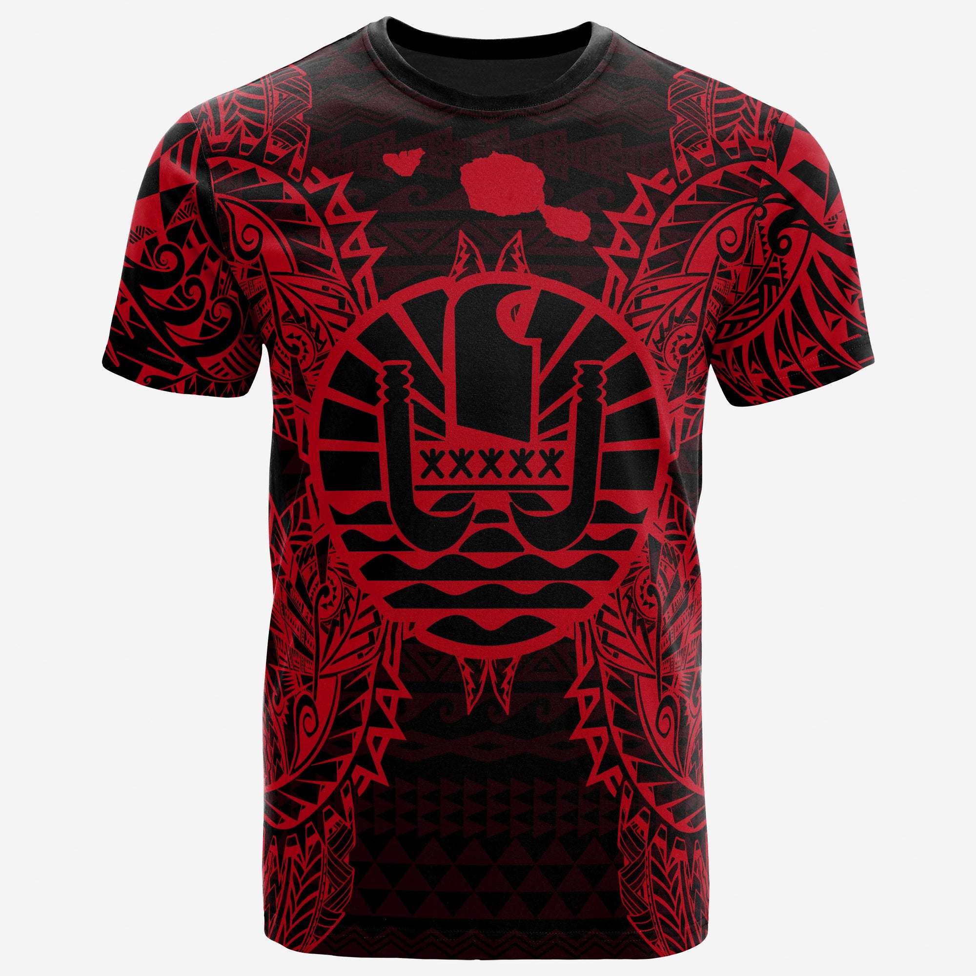 French Polynesia T Shirt National Flag Map Polynesian Tattoo Red Unisex Gold - Polynesian Pride