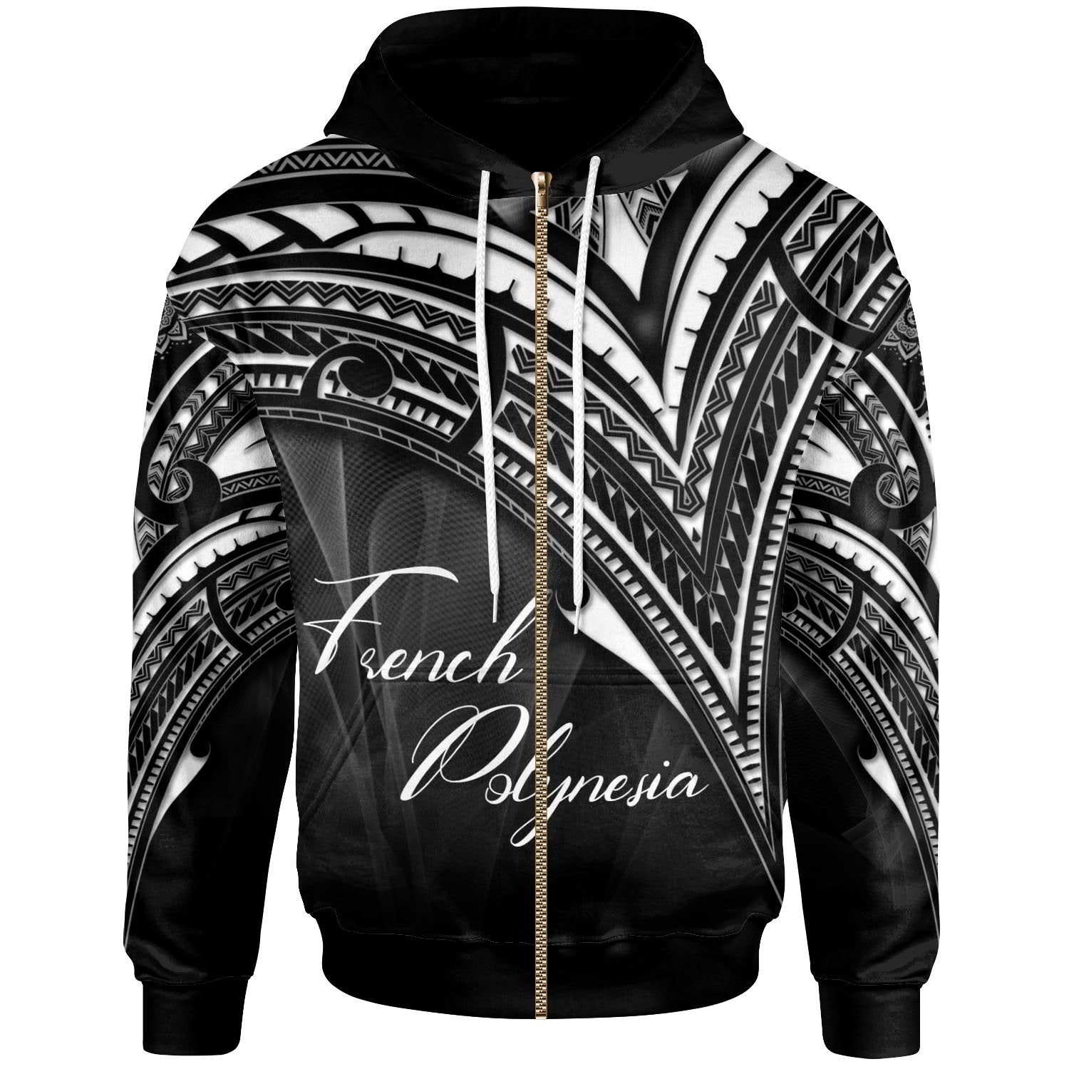 French Polynesia Zip Hoodie Cross Style Unisex Black - Polynesian Pride