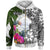 Palau Zip up Hoodie White Turtle Plumeria Banana Leaf Unisex White - Polynesian Pride