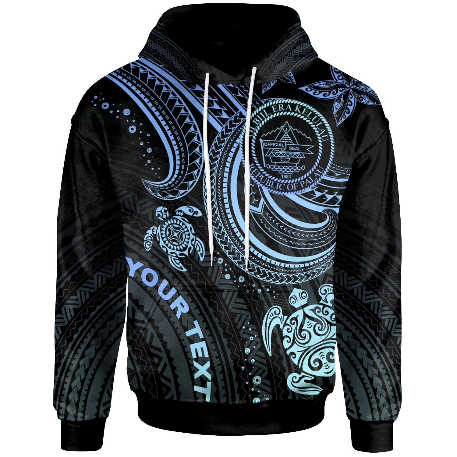 Palau Custom Hoodie Blue Turtle Unisex Blue - Polynesian Pride