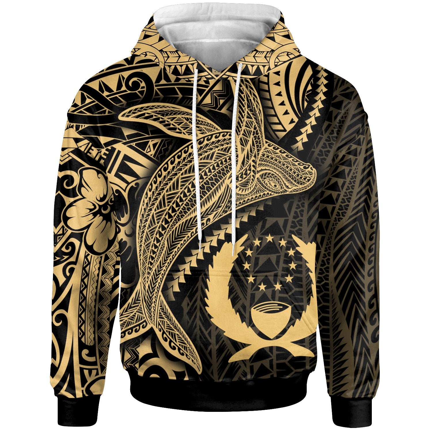 Pohnpei Hoodie Humpback Whale & Coat of Arms Gold Unisex Gold - Polynesian Pride