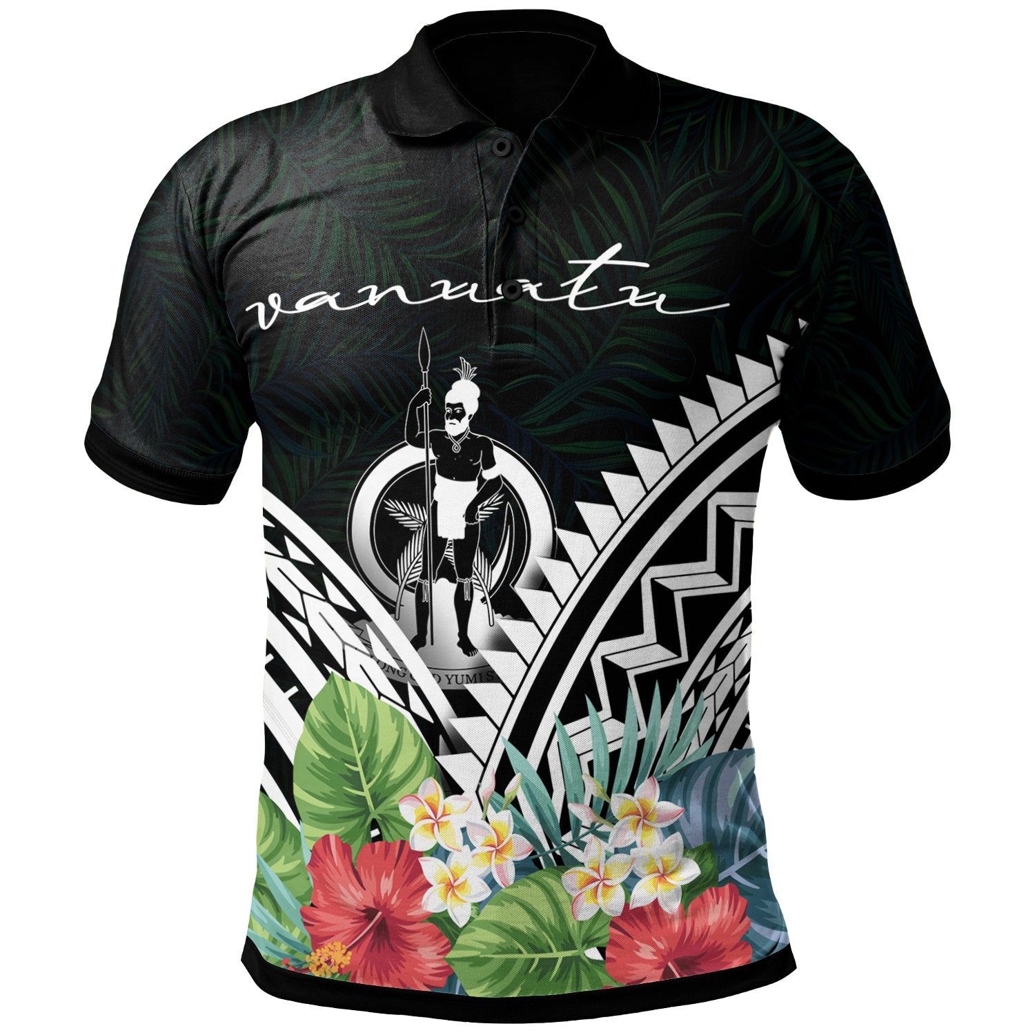 Vanuatu Polo Shirt Vanuatuan Coat of Arms and Polynesian Tropical Flowers White Unisex White - Polynesian Pride