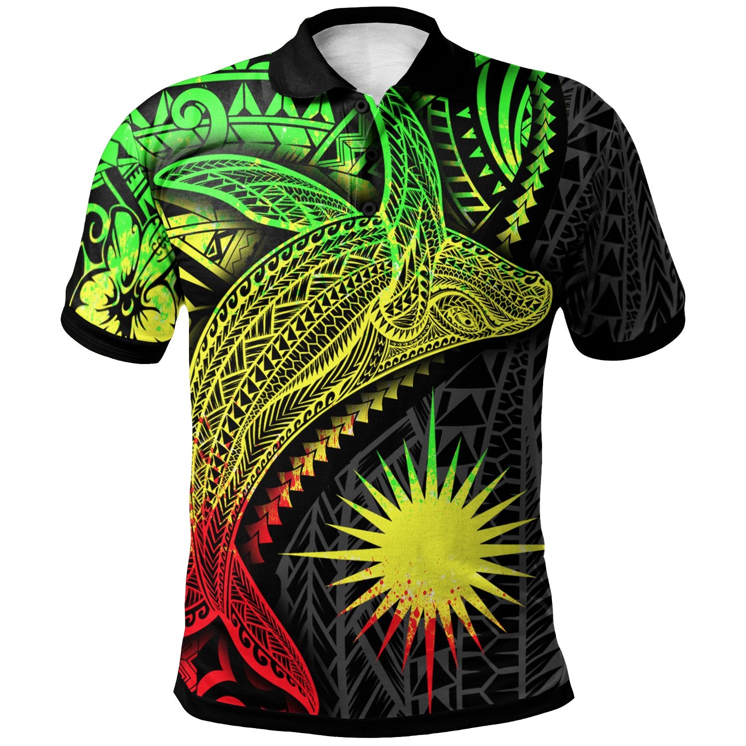 Marshall Islands Polo Shirt Humpback Whale and Coat of Arms Reggae Unisex Reggae - Polynesian Pride