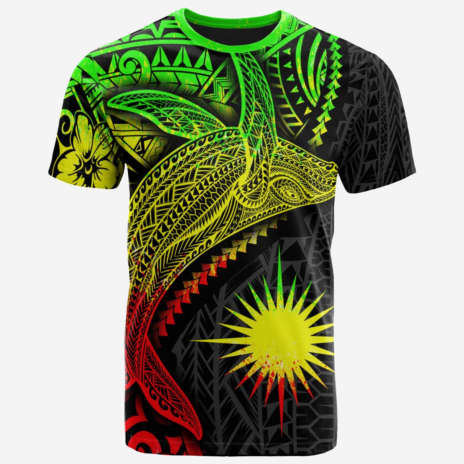 Marshall Islands T Shirt Humpback Whale & Coat of Arms Reggae Unisex Reggae - Polynesian Pride