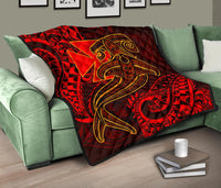 Polynesian Wallis and Futuna Premium Quilt - Red Shark Polynesian Tattoo - Polynesian Pride