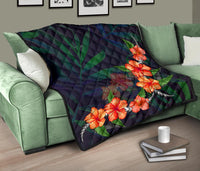 Hibiscus Palm Background Premium Quilt - Polynesian Pride