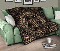 Hawaiian Kakau Honu Arc Gold Polynesian Premium Quilt - Polynesian Pride