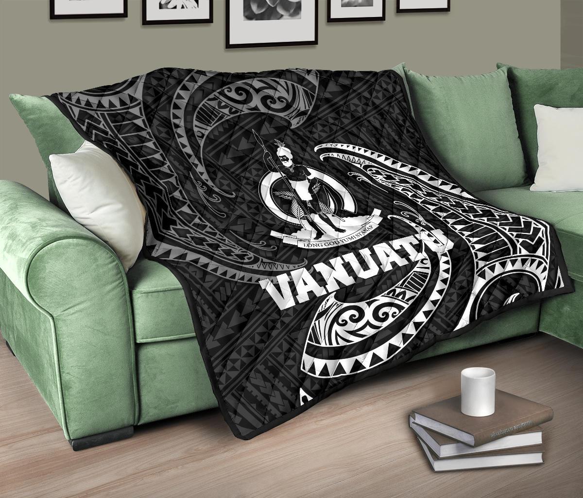 Vanuatu Polynesian Premium Quilt - White Tribal Wave - Polynesian Pride