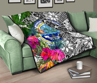 Federated States of Micronesia Premium Quilt White - Turtle Plumeria Banana Leaf - Polynesian Pride