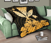 Hawaiian Kanaka Premium Quilt Hibiscus Polynesian Love Gold - Polynesian Pride