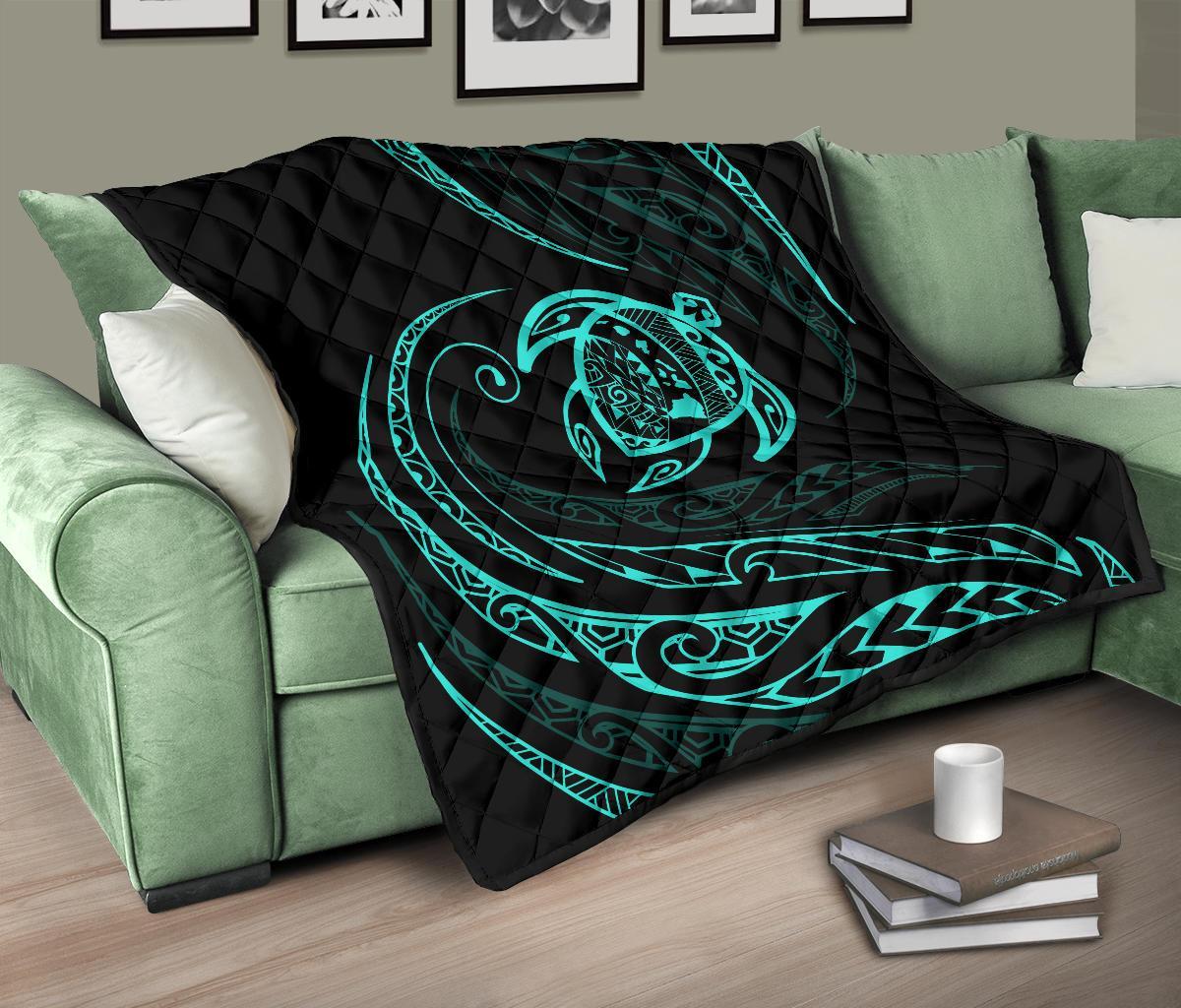 Hawaii Turtle Premium Quilt - Turquoise - Frida Style - Polynesian Pride