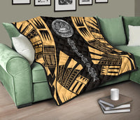 American Samoa Premium Quilt - American Samoa Seal Polynesian Gold Tattoo - Polynesian Pride