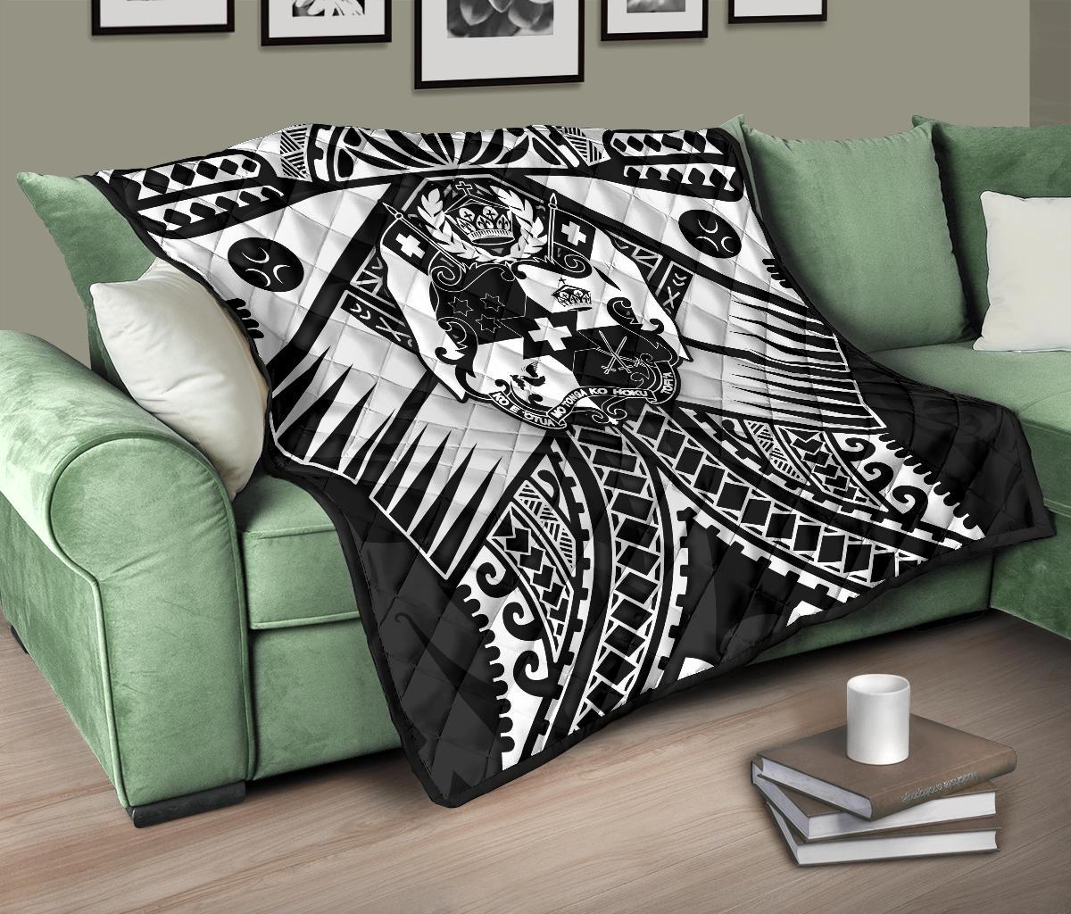 Tonga Polynesian Premium Quilt - Tonga White Seal with Polynesian tattoo - Polynesian Pride