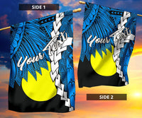 Palau Polynesian Custom Personalised Flag - Tribal Wave Tattoo Blue Flag Style - Polynesian Pride