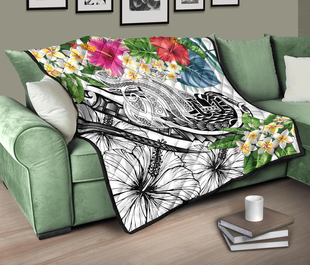 Tahiti Polynesian Premium Quilt - Summer Plumeria (White) - Polynesian Pride