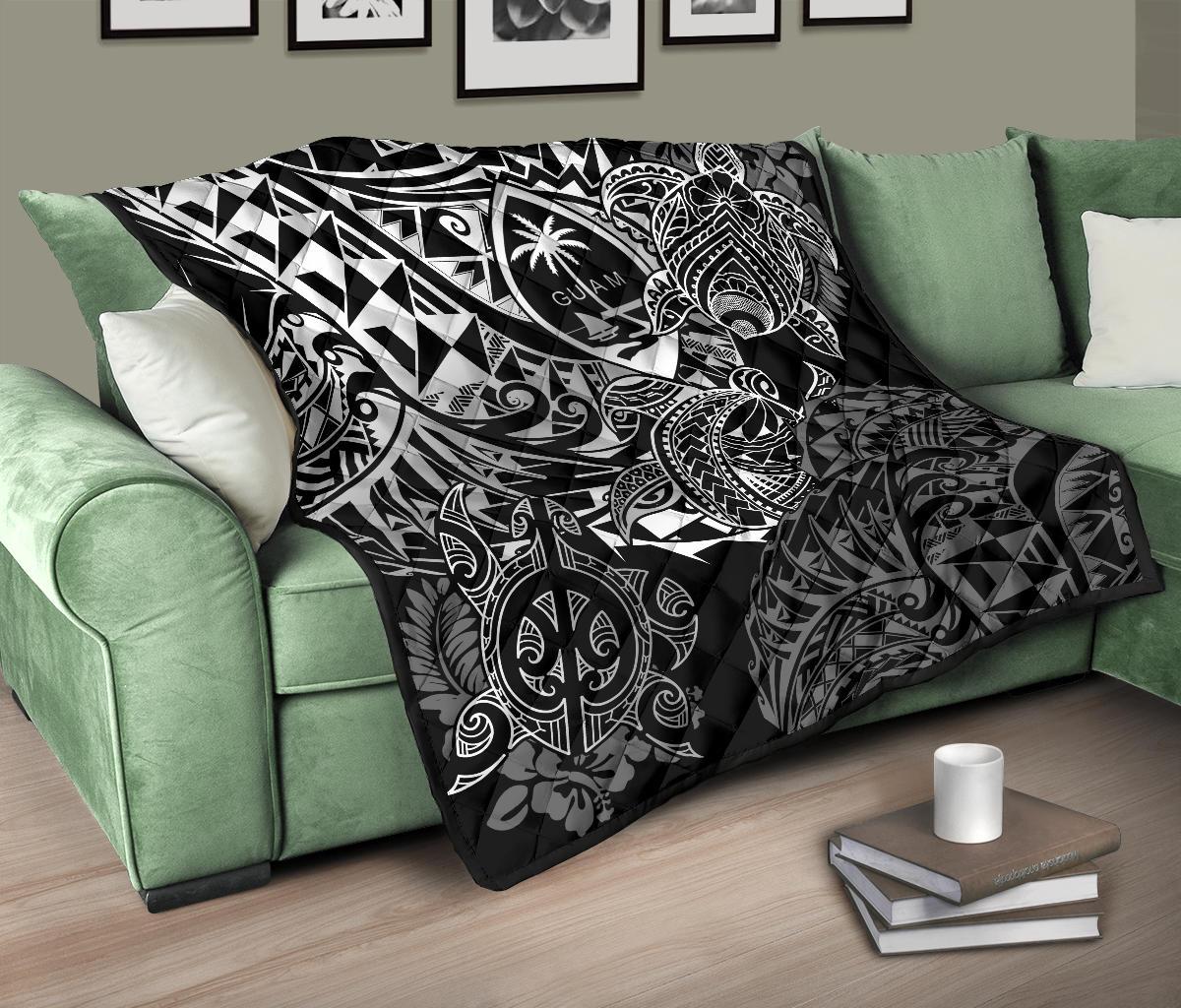 Guam Polynesian Premium Quilt - White Turtle Flowing - Polynesian Pride