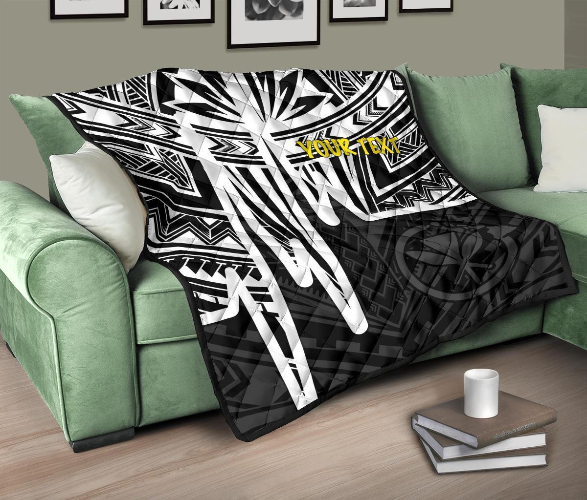 Hawaii Personalised Premium Quilt - Kanaka Maoli With Polynesian Pattern In Heartbeat Style (Black,White) - Polynesian Pride