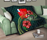 Wallis and Futuna Polynesian Premium Quilt - Green Turtle Hibiscus - Polynesian Pride