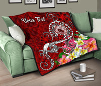 Samoa Custom Personalised Premium Quilt - Turtle Plumeria (Red) - Polynesian Pride