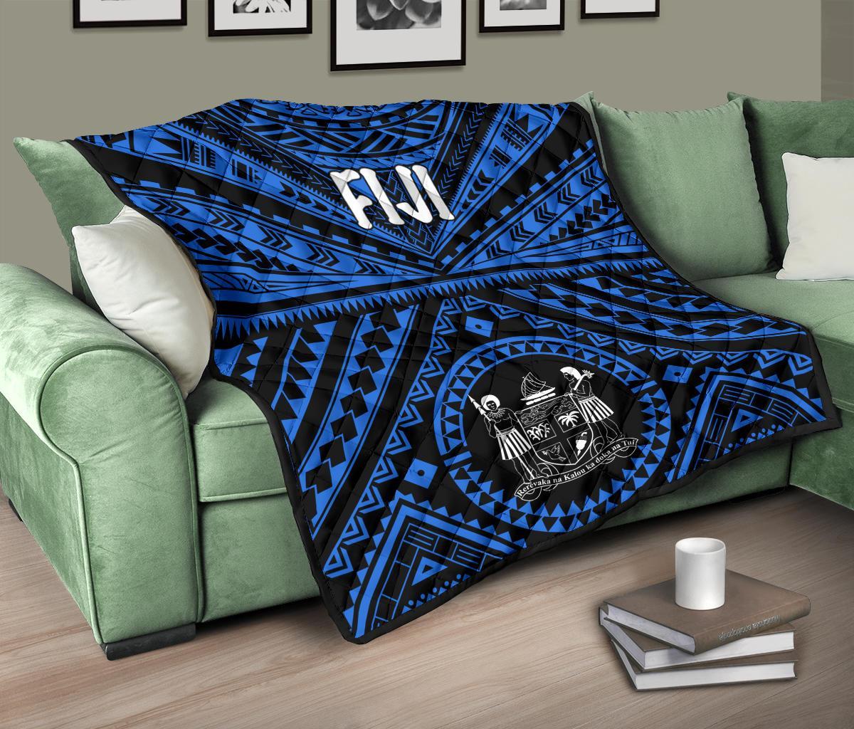 Fiji Premium Quilt - Fiji Seal With Polynesian Tattoo Style (Blue) - Polynesian Pride