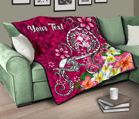 Tonga Custom Personalised Premium Quilt - Turtle Plumeria (Pink) - Polynesian Pride