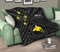 Papua New Guinea Personalised Premium Quilt - Flag With Polynesian Patterns (Black) - Polynesian Pride