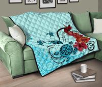 Sea Turtle Hibiscus Premium Quilt - Polynesian Pride