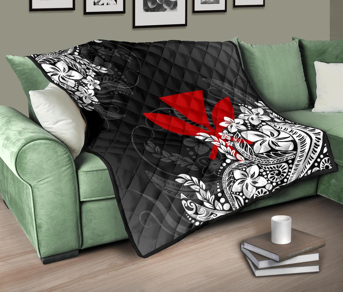 Hawaii Premium Quilt - Red Kanaka Maoli & White Hibiscus Style - Polynesian Pride