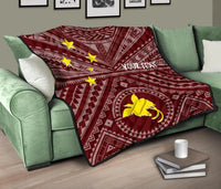 Papua New Guinea Personalised Premium Quilt - Flag With Polynesian Patterns (Red) - Polynesian Pride