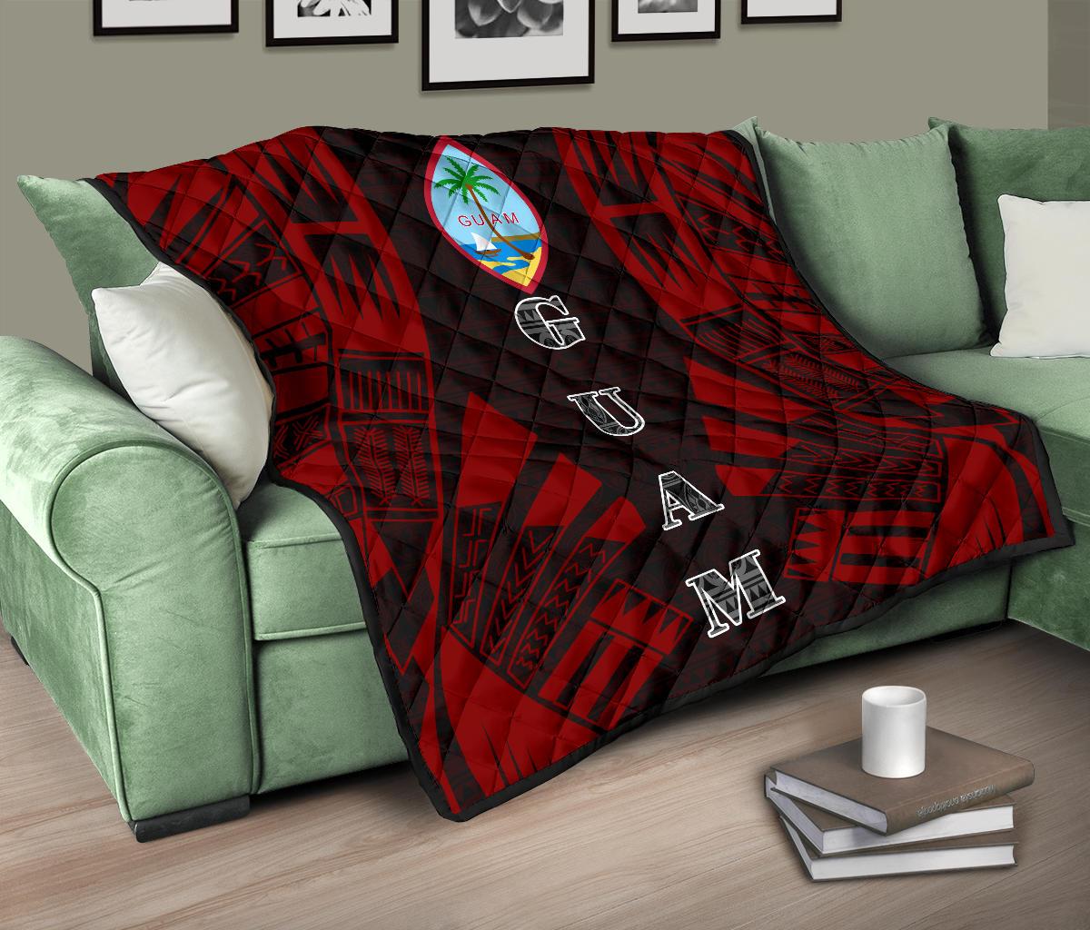 Guam Premium Quilt - Guam Coat Of Arms Polynesian Red Tattoo - Polynesian Pride