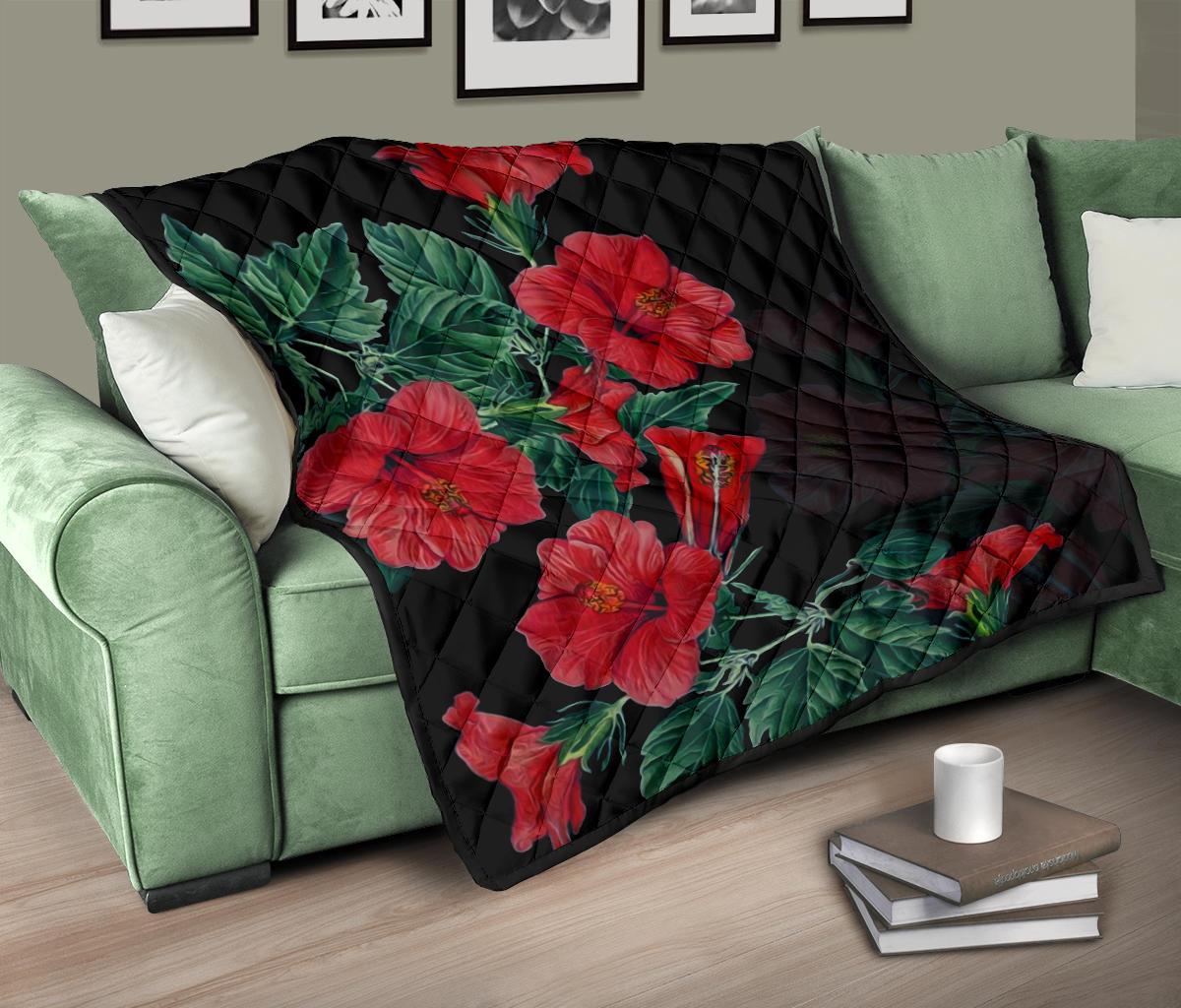 Hibiscus Red Flower Premium Quilt - Polynesian Pride