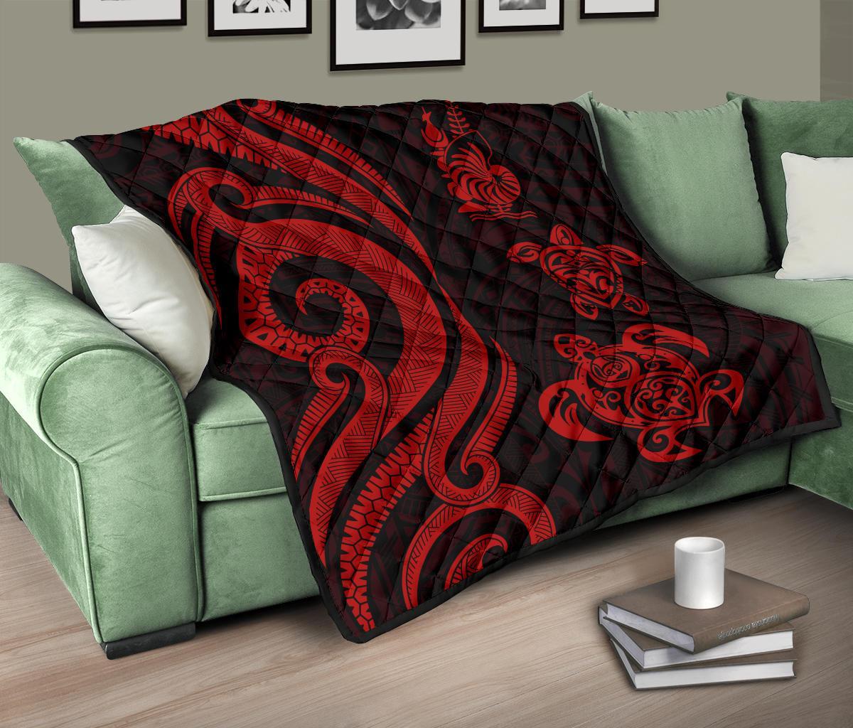 New Caledonia Premium Quilt - Red Tentacle Turtle - Polynesian Pride