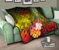 Fiji Premium Quilt - Humpback Whale with Tropical Flowers (Yellow) - Polynesian Pride