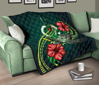 Vanuatu Polynesian Premium Quilt - Green Turtle Hibiscus - Polynesian Pride