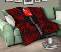 Wallis And Futuna Premium Quilt - Wallis And Futuna Coat Of Arms Polynesian Red Tattoo (Dark Red) - Polynesian Pride