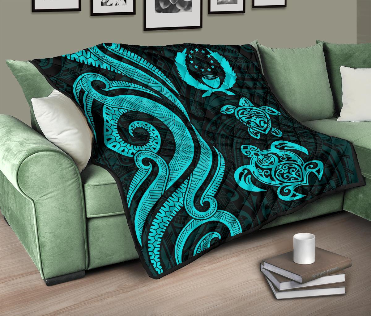 Pohnpei Premium Quilt - Turquoise Tentacle Turtle - Polynesian Pride