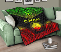 Northern Mariana Islands Premium Quilt - CNMI Seal Polynesian Chief Reggae Version - Polynesian Pride