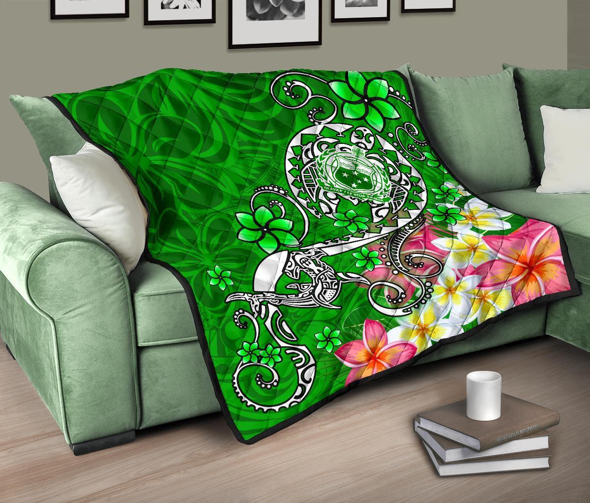 Samoa Premium Quilt - Turtle Plumeria (Green) - Polynesian Pride