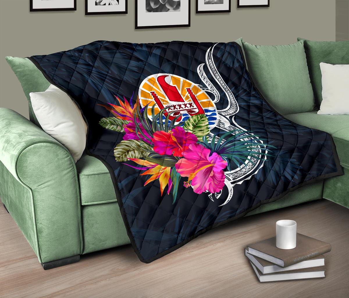 Tahiti Polynesian Premium Quilt - Tropical Flower Blue - Polynesian Pride