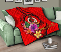 Vanuatu Polynesian Custom Personalised Premium Quilt - Floral With Seal Red - Polynesian Pride