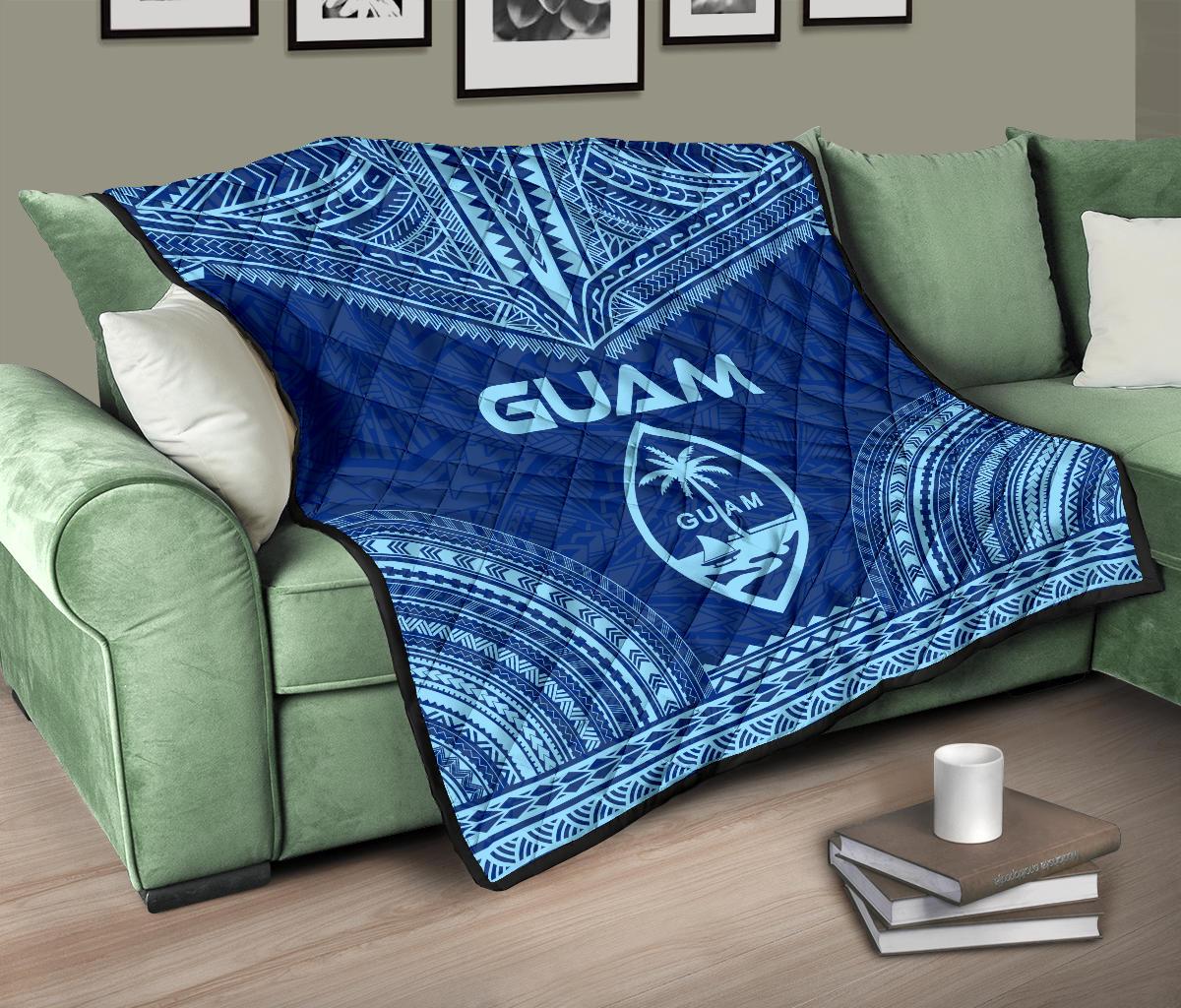 Guam Premium Quilt - Guam Coat Of Arms Polynesian Chief Blue Version - Polynesian Pride