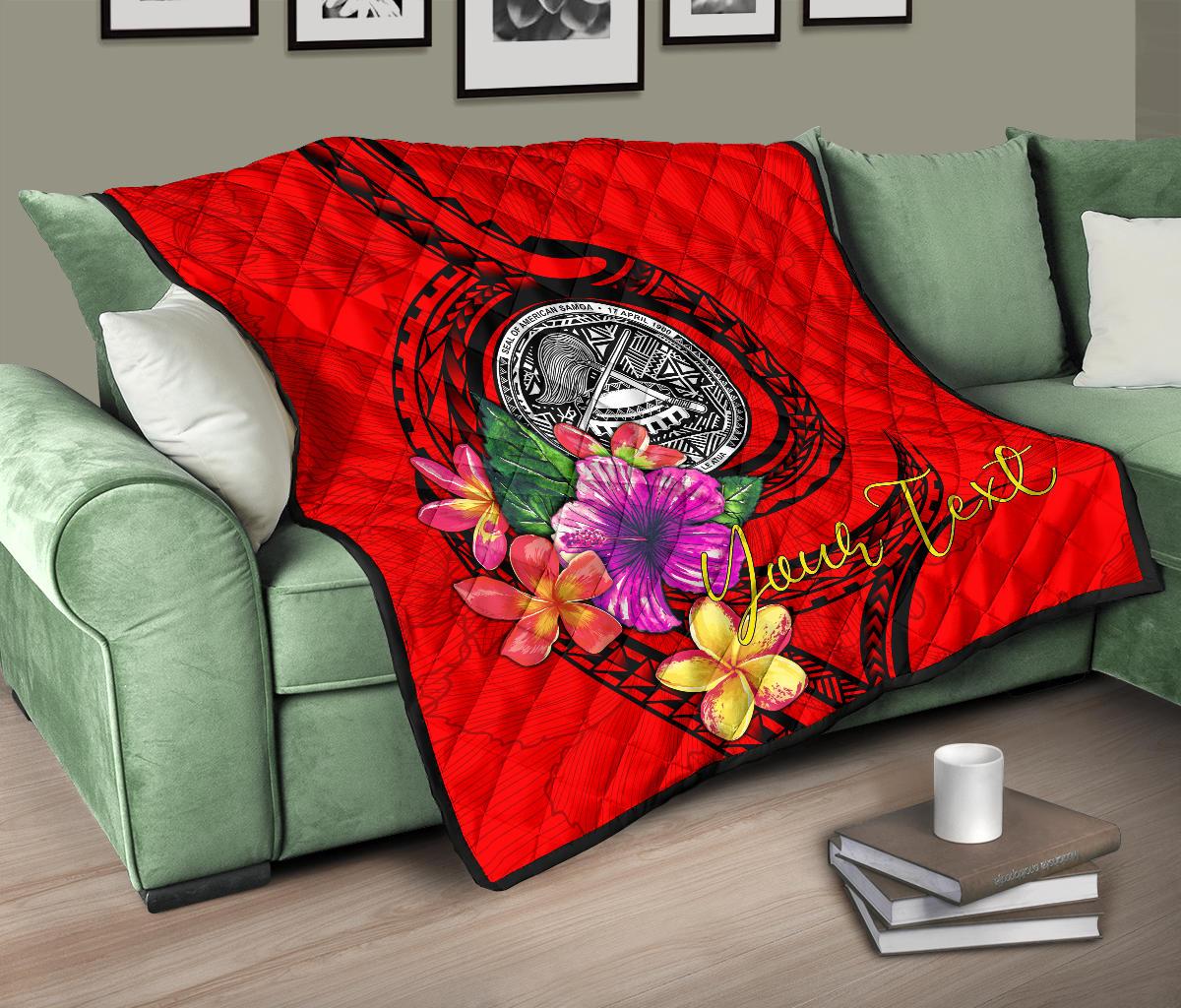 American Samoa Polynesian Custom Personalised Premium Quilt - Floral With Seal Red Red - Polynesian Pride