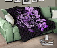 Hibiscus Plumeria Mix Polynesian Violet Turtle Premium Quilt - Polynesian Pride