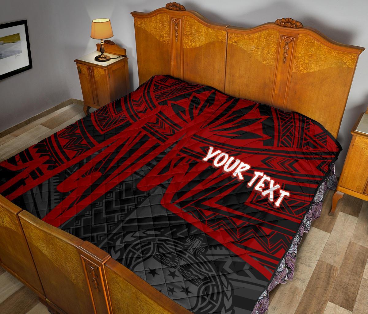 Samoa Personalised Premium Quilt - Samoa Coat Of Arms With Polynesian Patterns In Heartbeat Style (Red) - Polynesian Pride