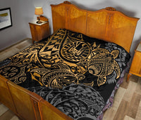 Tahiti Polynesian Premium Quilt - Gold Turtle HibiscusFlowing - Polynesian Pride