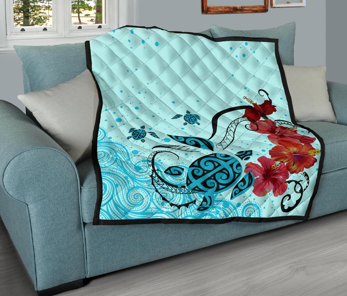 Sea Turtle Hibiscus Premium Quilt - Polynesian Pride