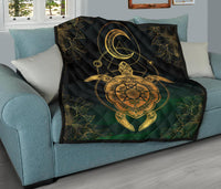Turtle Hibiscus Golden Galaxy Premium Quilt - Polynesian Pride